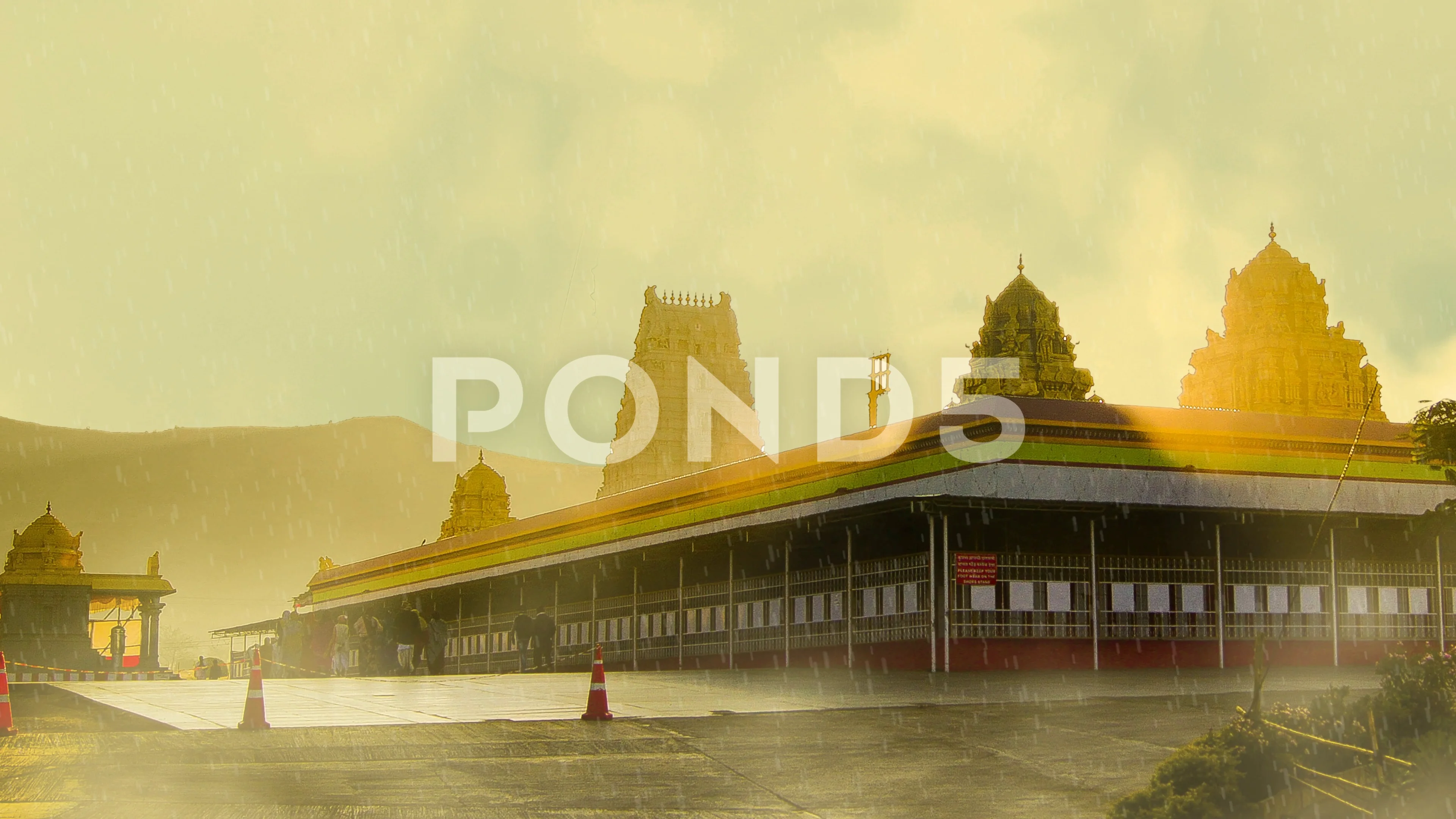 Tirupati Balaji Temple with Rain and fog | Stock Video | Pond5