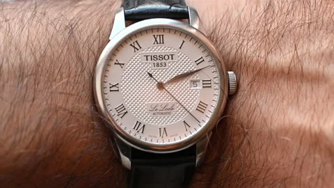 Tissot classic automatic watch with black leather Stock Footage 201860218