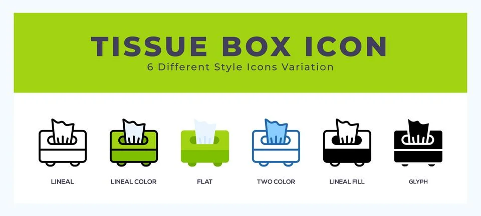 Tissue box icon set. outline. glyph black. flat color and filled line color 库存插图