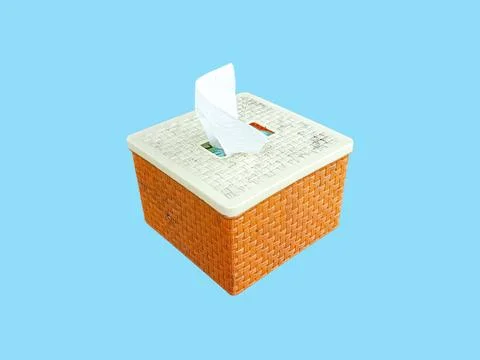 Tissue Box Isolated on Blue Background Minimal Hygiene Product Concept Stock Photos