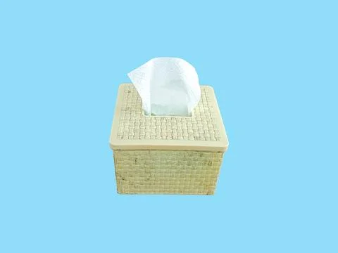 Tissue Box with Paper Sheet Isolated on Blue Background Minimal Hygiene Concept Stock Photos