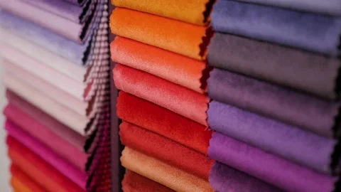 Tissue samples. Quality colored fabrics, close up. Stock Footage 119635794
