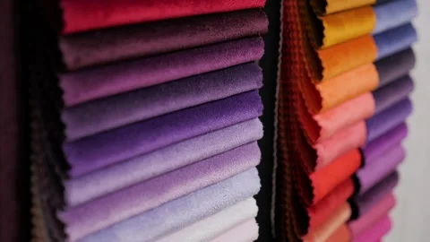 Tissue samples. Quality colored fabrics, close up. Stock Footage 120024756