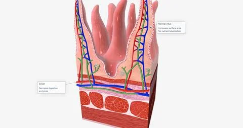 The tissue of the small intestine is responsible for absorbing nutrients fr.. Stock Illustration