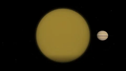 Titan eclipsing Saturn. Scientifically accurate space animation. 4K 60fps Stock Footage 314586203