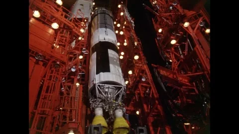 Titan spacecraft rocket launch pad from horizontal to vertical Stock Footage 263445603