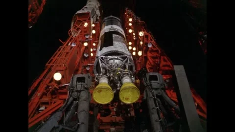 Titan spacecraft rocket launch pad from horizontal to vertical Stock Footage 263445613