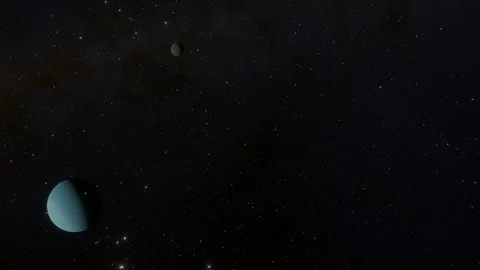 Titania Moon Orbits Uranus Stock-Footage 84961235