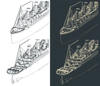 Titanic isometric blueprints Illustrazione stock