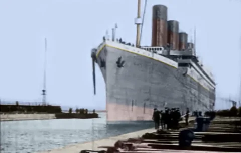 Titanic Original Historical Coloured 2 a - Workers At The Dockyards In Belfast Stock Footage 36124510