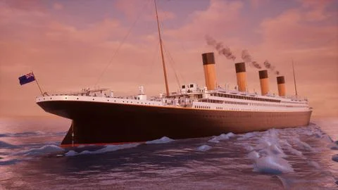 Titanic Sailing Sunset 4 Stock Illustration