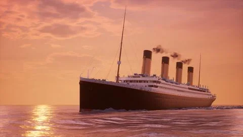 Titanic Sailing Sunset 5 Stock Illustration