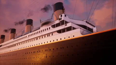 Titanic Sailing Sunset 6 Stock Illustration
