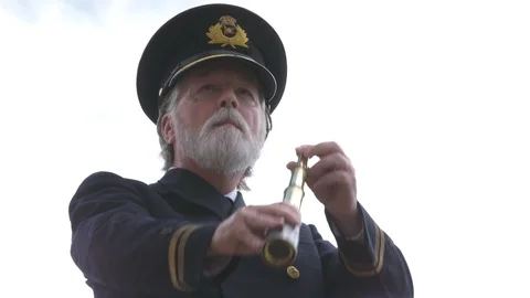 Titanic Ship's Captain on deck with telescope circa 1912 - Recreation Видео 114316753