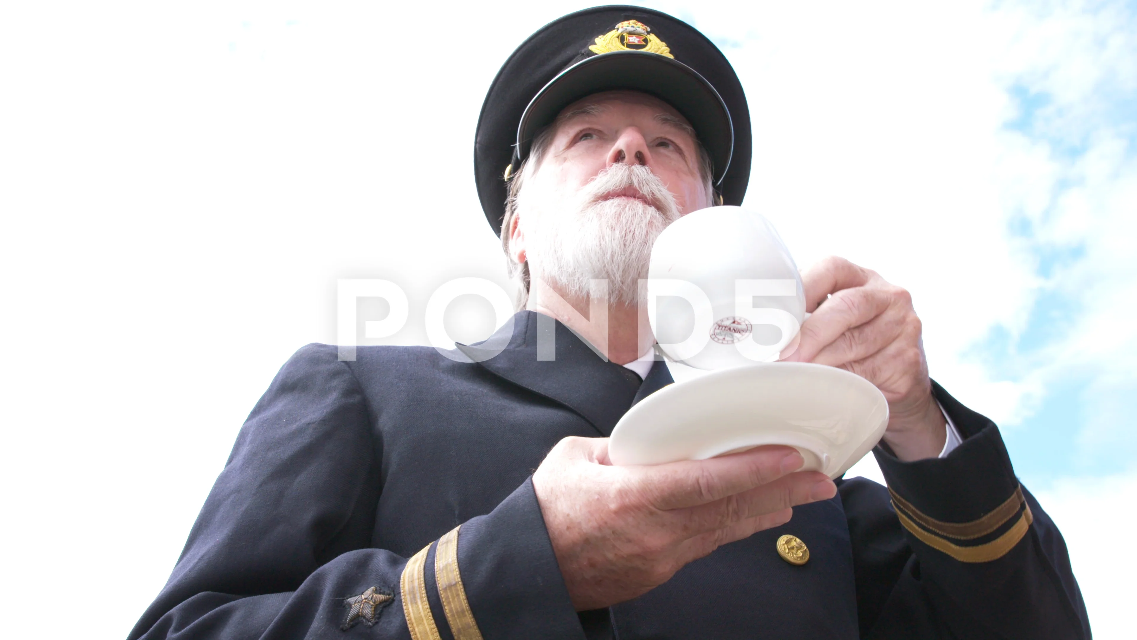 Titanic Ship's Captain drinking tea in u... | Stock Video | Pond5