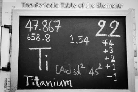 Titanium and symbol structural formula chemical on the blackboard 写真素材