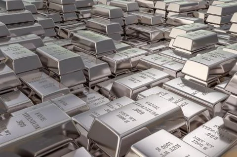 Titanium bars, ingots background. 3D rendering Illustrazione stock