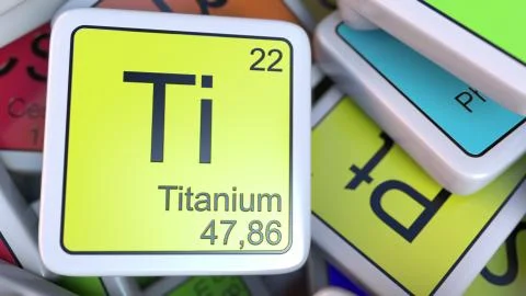 Titanium block on the pile of periodic table of the chemical elements blocks Stock Illustration
