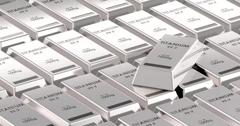 Titanium ingot background 3D animation, camera flyover over. 3D rendering Stock Footage 332875113