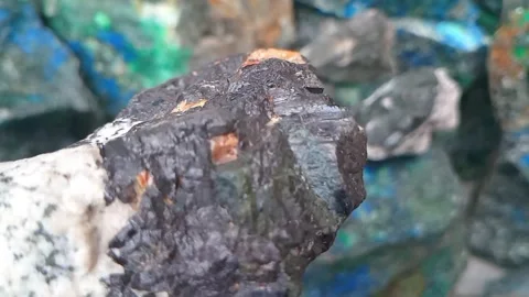 Titanium Raw Ore on Copper with Azurite, Malachite &amp;amp; Bornite Stock Footage 324553293