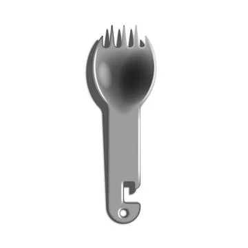 Titanium spork with integrated bottle opener top view isolated on white bac.. Stock Illustration