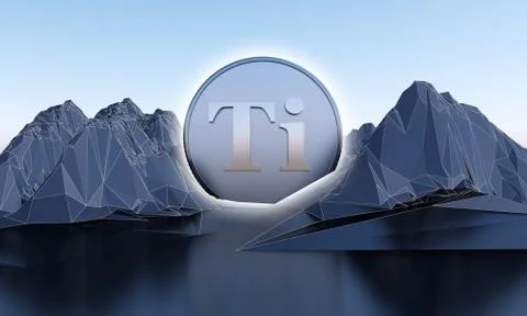 Titanium symbol in shape of coin in abstract mountains Stock Illustration