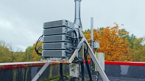 Title 1. Rooftop Telecom Station In Riga Latvia - Autumn Technology 스톡 동영상 347830125