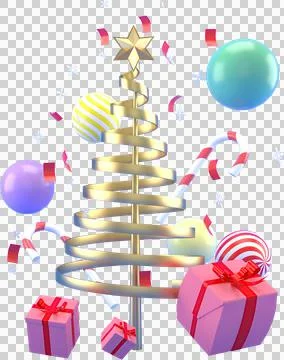 Title: 3d Rendering Christmas background with decorative trees and gift boxes Stock Illustration