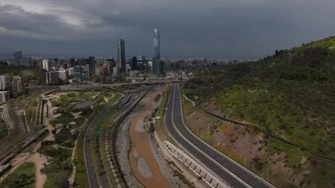 Title: Aerial Drone Flight Towards Costanera Tower and Santiago's Financial Dist Video stock 320738334