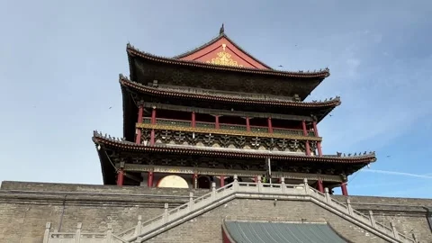 Title Ancient Xi an Drum Tower Architecture with Panning Shot 動画素材 335865239