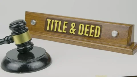 Title and Deed Word or Text on Wood Name Plate and Gavel Tapping One Stock Footage 306994598