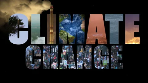 Title Climate Change crisis. Words on black background luma matte alpha channel. Stock Footage 136036617