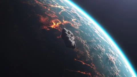 Is the title correct? "an asteroid is flying in space towards a planet that i Stock Footage 262021009