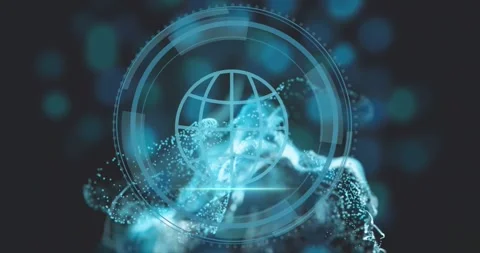 Title 'Cyber Security' fading cloud melding into HUD while scan line sweeping Stock Footage 330740894