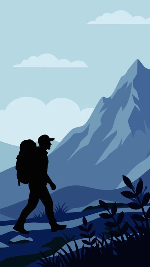 Title Hiker Silhouette Exploring Mountain Trail Nature Adventure Footage 库存影片 333967667