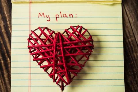 Title my plan in notebook and handmade heart Stock Photos