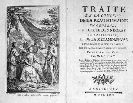 Title page and front of C.N. Le Cat, Traite de la couleur de la peau humain.. Stock Illustration