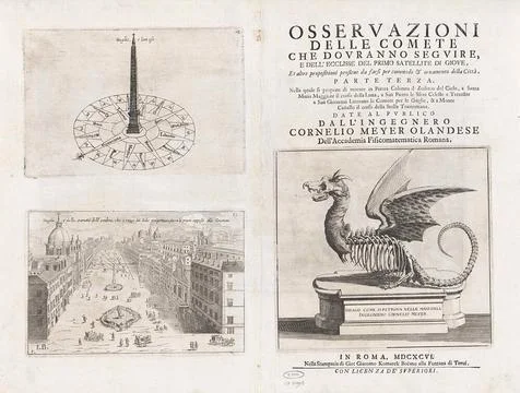 Title page and two book illustrations with obelisks; Osservazioni delle Co... Stock Photos