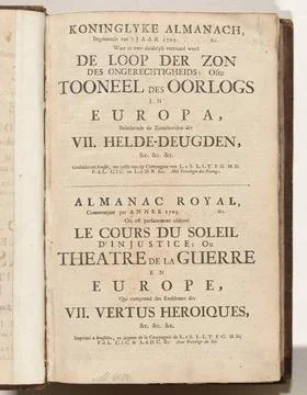 Title page for Koninglyke Almanach, 1705; Koninglyke Almanach, starting fr... Stock Photos