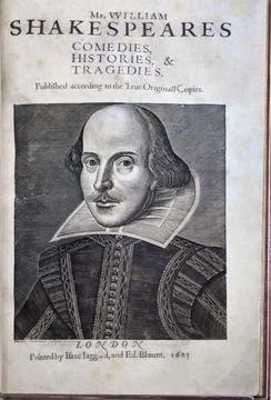 Title page with portrait of First Folio of Shakespeare in the collection of t Stock Photos