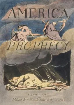 Title page by William Blake from his book America, A Prophecy published in 1793. Stock Illustration