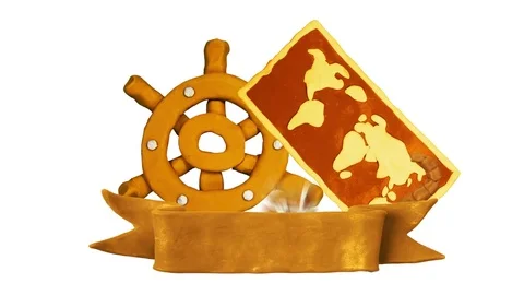 Title plate, Treasure chest, Map, Helm and Palms. Alpha matte. Claymation. 4K Stock Footage 75126854