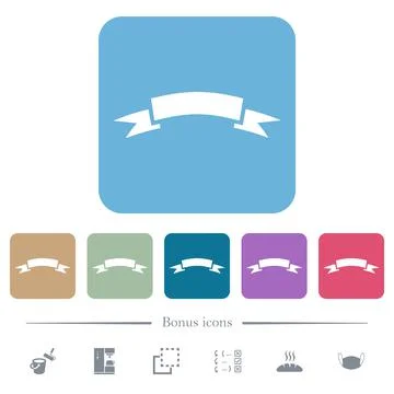 Title ribbon solid flat icons on color rounded square backgrounds Stock Illustration