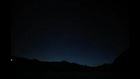Title: Starry night sky time lapse over Lake Chuzenji in Nikko. Stock Footage 328644829