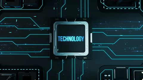 The title "Technology" on the chip cover. A city in miniature in the form of  Stock Footage 224017254