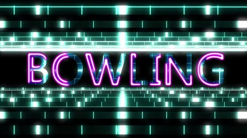 Title text bowling on modern shiny backdrop. Zoom out with neon glowing bord Stock Footage 307758115