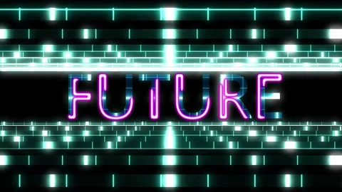 Title text future on modern shiny background. Zoom out with neon glowing Stock Footage 307758133