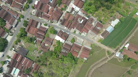 Title: Top Down Aerial View of Rural Village Settlement Stock Footage 346435072