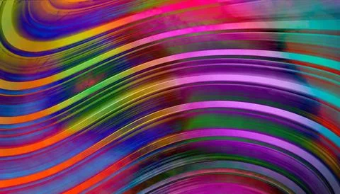 Title: Vibrant Multicolor Curved Wave Abstract Background with Neon Paint S.. Stock Illustration