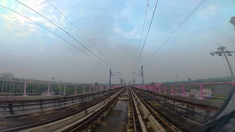 Title: The view from the last coach of a driverless metro train Видео 345009044